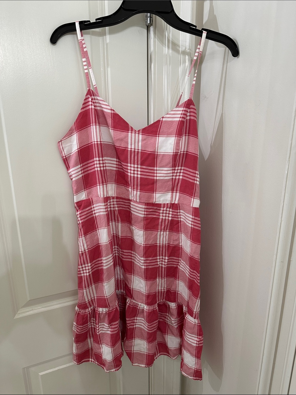 Pink Plaid Spaghetti-Strap Mini Dress with Ruffle Hem